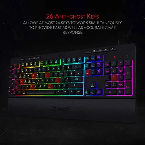 Redragon K512 Shiva RGB Backlit Membrane Gaming Keyboard with Multimedia Keys, Linear Mechanical-Feel Switch, 6 Extra On-Board Macro Keys, Dedicated Media Control, Detachable Wrist Rest - 6