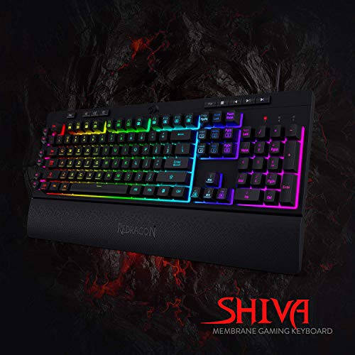 Redragon K512 Shiva RGB Backlit Membrane Gaming Keyboard with Multimedia Keys, Linear Mechanical-Feel Switch, 6 Extra On-Board Macro Keys, Dedicated Media Control, Detachable Wrist Rest - 9