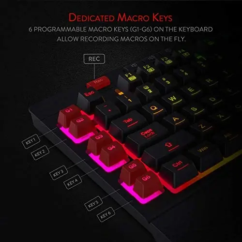 Redragon K512 Shiva RGB Backlit Membrane Gaming Keyboard with Multimedia Keys, Linear Mechanical-Feel Switch, 6 Extra On-Board Macro Keys, Dedicated Media Control, Detachable Wrist Rest - REDRAGON (1)
