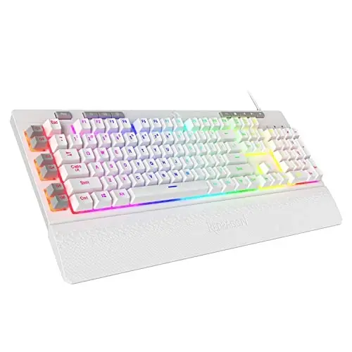 Redragon K512 Shiva RGB yoritilgan membrana oʻyin klaviaturasi, multimedia tugmachalari, chiziqli mexanik hisli kalit, 6 ta qoʻshimcha bort makro tugmachalari, maxsus media boshqaruvi, olinadigan bilak suyanchi, oq - REDRAGON