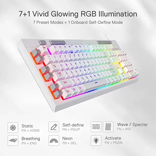 Redragon K512 Shiva RGB yoritilgan membrana oʻyin klaviaturasi, multimedia tugmachalari, chiziqli mexanik hisli kalit, 6 ta qoʻshimcha bort makro tugmachalari, maxsus media boshqaruvi, olinadigan bilak suyanchi, oq - 5