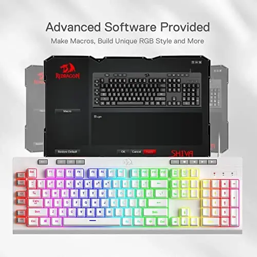 Redragon K512 Shiva RGB yoritilgan membrana oʻyin klaviaturasi, multimedia tugmachalari, chiziqli mexanik hisli kalit, 6 ta qoʻshimcha bort makro tugmachalari, maxsus media boshqaruvi, olinadigan bilak suyanchi, oq - 7