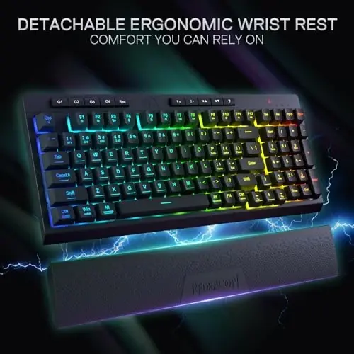 Redragon K515 PRO Shiva RGB Wireless Membrane Gaming Keyboard, 98 Keys Mechanical-Feel Keyboard w/Smooth Linear Switch, On-Board Macro & Multimedia Keys, Detachable Wrist Rest, Software Supported - 4