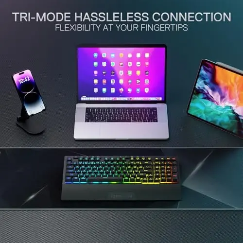 Redragon K515 PRO Shiva RGB Wireless Membrane Gaming Keyboard, 98 Keys Mechanical-Feel Keyboard w/Smooth Linear Switch, On-Board Macro & Multimedia Keys, Detachable Wrist Rest, Software Supported - 3