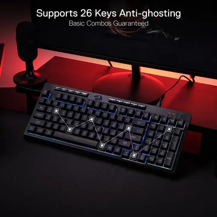 Redragon K515 Shiva Wired RGB Membrane Gaming Keyboard, 98 Keys Mechanical-Feel Keyboard w/Smooth Linear Switch, On-Board Macro & Dedicated Multimedia Keys, Detachable Wrist Rest, Software Supported - 6