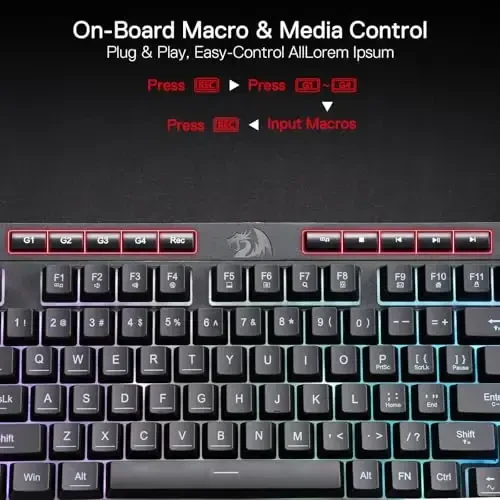 Redragon K515 Shiva Wired RGB Membrane Gaming Keyboard, 98 Keys Mechanical-Feel Keyboard w/Smooth Linear Switch, On-Board Macro & Dedicated Multimedia Keys, Detachable Wrist Rest, Software Supported - 3