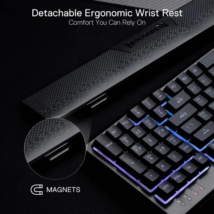 Redragon K515 Shiva simli RGB membrana oʻyin klaviaturasi, 98 tugmali mexanik hissiyotli klaviatura, silliq chiziqli kalit, bort makrosi va maxsus multimedia tugmachalari, ajratiladigan bilak suyanchi, dasturiy taʼminot qoʻllab-quvvatlanadi - 5