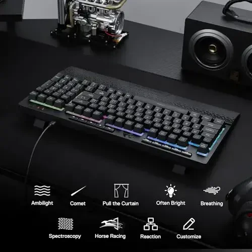 Redragon K515 Shiva simli RGB membrana oʻyin klaviaturasi, 98 tugmali mexanik hissiyotli klaviatura, silliq chiziqli kalit, bort makrosi va maxsus multimedia tugmachalari, ajratiladigan bilak suyanchi, dasturiy taʼminot qoʻllab-quvvatlanadi - 7