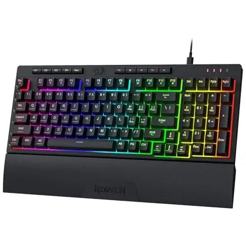 Redragon K515 Shiva Wired RGB Membrane Gaming Keyboard, 98 Keys Mechanical-Feel Keyboard w/Smooth Linear Switch, On-Board Macro & Dedicated Multimedia Keys, Detachable Wrist Rest, Software Supported - REDRAGON