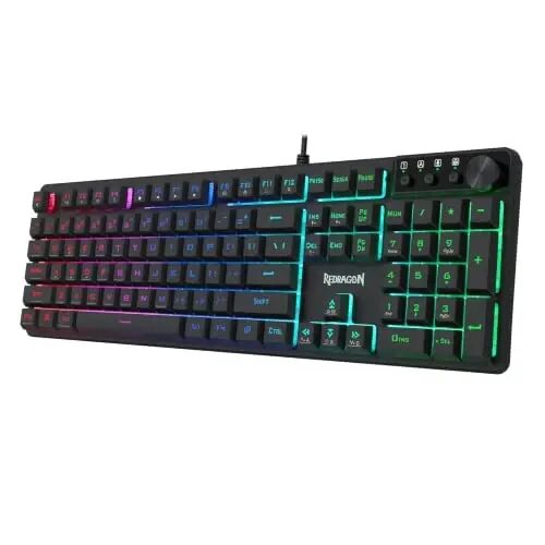 Redragon K521-E Gaming Keyboard with Knob, RGB 104 Keys Wired Keyboard | Mechanical Feeling Keyboard, 12 Multimedia Keys, Anti-Ghosting, Programmable Software, Compatible with PC, PS4/5, Xbox - Redragon