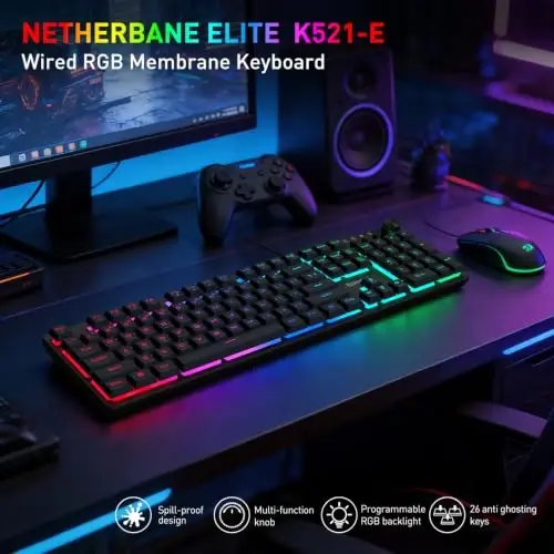 Redragon K521-E Gaming Keyboard with Knob, RGB 104 Keys Wired Keyboard | Mechanical Feeling Keyboard, 12 Multimedia Keys, Anti-Ghosting, Programmable Software, Compatible with PC, PS4/5, Xbox - 2