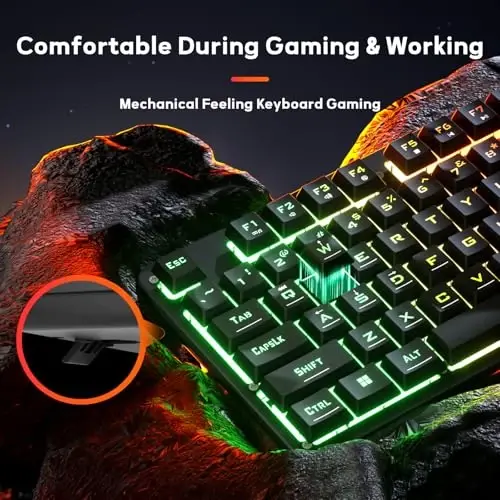 Redragon K521 Upgrade Rainbow LED Oʻyin Klaviatura, 104 tugmali simli mexanik hissiyotli klaviatura multimedia tugmalari bilan, bir tegish bilan yoritish, Anti-Ghosting, PC, Mac, PS4/5, Xbox bilan mos keladi - 3