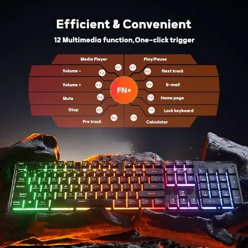 Redragon K521 Upgrade Rainbow LED Oʻyin Klaviatura, 104 tugmali simli mexanik hissiyotli klaviatura multimedia tugmalari bilan, bir tegish bilan yoritish, Anti-Ghosting, PC, Mac, PS4/5, Xbox bilan mos keladi - 4