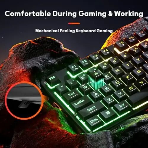 Redragon K521 Upgrade Rainbow LED Oʻyin Klaviatura, 104 tugmali simli mexanik hissiyotli klaviatura multimedia tugmalari bilan, bir tegish bilan yoritish, Anti-Ghosting, PC, Mac, PS4/5, Xbox bilan mos keladi - 3