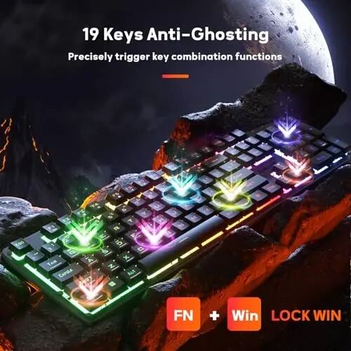 Redragon K521 Upgrade Rainbow LED Oʻyin Klaviatura, 104 tugmali simli mexanik hissiyotli klaviatura multimedia tugmalari bilan, bir tegish bilan yoritish, Anti-Ghosting, PC, Mac, PS4/5, Xbox bilan mos keladi - 5