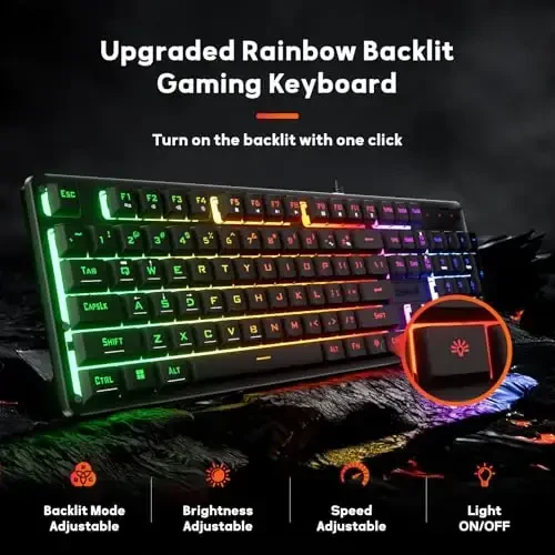 Redragon K521 Upgrade Rainbow LED Oʻyin Klaviatura, 104 tugmali simli mexanik hissiyotli klaviatura multimedia tugmalari bilan, bir tegish bilan yoritish, Anti-Ghosting, PC, Mac, PS4/5, Xbox bilan mos keladi - MODAZONE (1)
