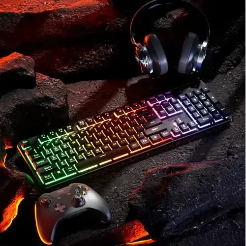 Redragon K521 Upgrade Rainbow LED Oʻyin Klaviatura, 104 tugmali simli mexanik hissiyotli klaviatura multimedia tugmalari bilan, bir tegish bilan yoritish, Anti-Ghosting, PC, Mac, PS4/5, Xbox bilan mos keladi - 7