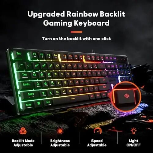 Redragon K521 Upgrade Rainbow LED Gaming Keyboard, 104 Keys Wired Mechanical Feeling Keyboard with Multimedia Keys, One-Touch Backlit, Anti-Ghosting, Compatible with PC, Mac, PS4/5, Xbox - REDRAGON (1)