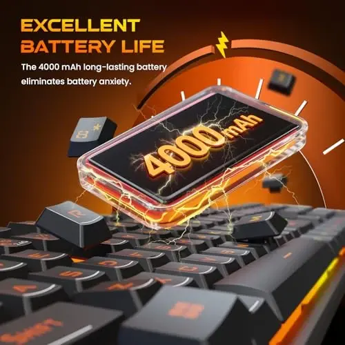 Redragon K521KS Беспроводная игровая клавиатура, Tri-Mode BT/2.4G/USB-C RGB Механическая клавиатура с мультимедийными клавишами, батарея 4000 мАч, Anti-Ghosting, совместима с ПК - Обновление - 4