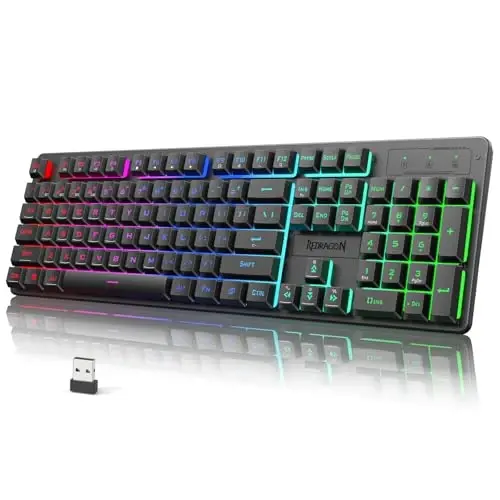 Redragon K521KS Wireless Gaming Keyboard, Tri-Mode BT/2.4G/USB-C RGB Mechanical Feeling Keyboard with Multimedia Keys, 4000mAh Battery, Anti-Ghosting, Compatible with PC - Upgrade - 1
