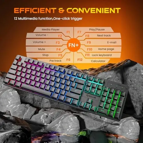 Redragon K521KS Wireless Gaming Keyboard, Tri-Mode BT/2.4G/USB-C RGB Mechanical Feeling Keyboard with Multimedia Keys, 4000mAh Battery, Anti-Ghosting, Compatible with PC - Upgrade - 6
