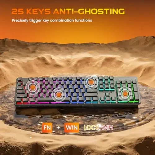 Redragon K521KS Wireless Gaming Keyboard, Tri-Mode BT/2.4G/USB-C RGB Mechanical Feeling Keyboard with Multimedia Keys, 4000mAh Battery, Anti-Ghosting, Compatible with PC - Upgrade - 7