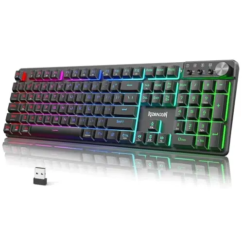 Redragon K521WL Wireless Gaming Keyboard with Knob, Tri-Mode BT/2.4G/USB-C RGB Mechanical Feeling Keyboard with Multimedia Keys, 4000mAh Battery, Anti-Ghosting, Compatible with PC - Upgrade - 1