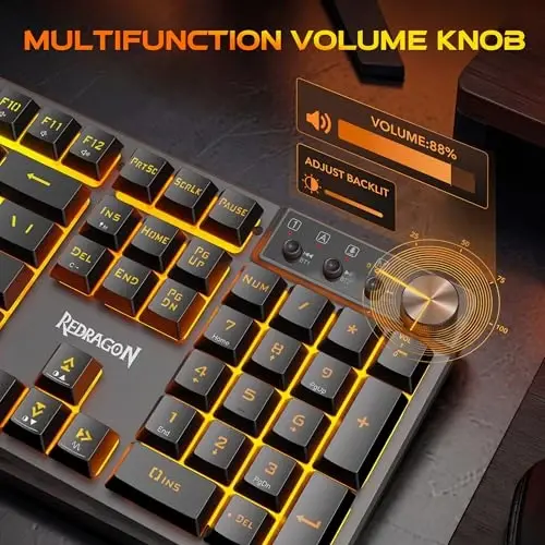 Redragon K521WL Wireless Gaming Keyboard with Knob, Tri-Mode BT/2.4G/USB-C RGB Mechanical Feeling Keyboard with Multimedia Keys, 4000mAh Battery, Anti-Ghosting, Compatible with PC - Upgrade - 2