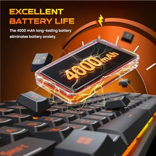 Redragon K521WL Wireless Gaming Keyboard with Knob, Tri-Mode BT/2.4G/USB-C RGB Mechanical Feeling Keyboard with Multimedia Keys, 4000mAh Battery, Anti-Ghosting, Compatible with PC - Upgrade - 5