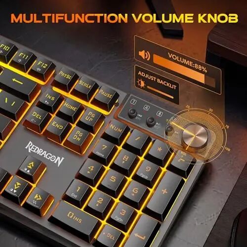 Redragon K521WL Wireless Gaming Keyboard with Knob, Tri-Mode BT/2.4G/USB-C RGB Mechanical Feeling Keyboard with Multimedia Keys, 4000mAh Battery, Anti-Ghosting, Compatible with PC - Upgrade - Redragon (1)