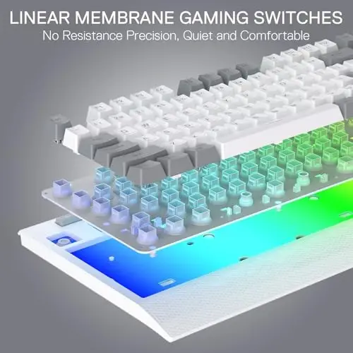 Redragon K525 RGB Backlit 104 Keys Wired Membrane Gaming Keyboard w/ 5 Multimedia Keys & 4 Extra On-Board Macro Keys, Dedicated Media Control, Ergonomic Wrist Rest, Linear Mechanical-Feel Switch - 4