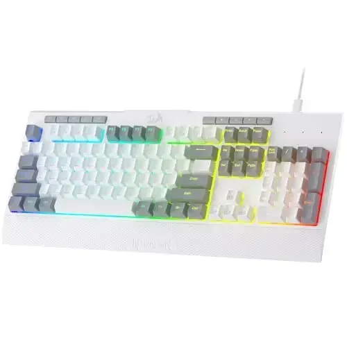 Redragon K525 RGB Backlit 104 Keys Wired Membrane Gaming Keyboard w/ 5 Multimedia Keys & 4 Extra On-Board Macro Keys, Dedicated Media Control, Ergonomic Wrist Rest, Linear Mechanical-Feel Switch - 1
