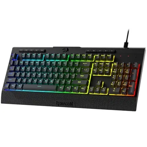 Redragon K525 RGB Backlit 104 Keys Wired Membrane Gaming Keyboard w/ 5 Multimedia Keys & 4 Extra On-Board Macro Keys, Dedicated Media Control, Ergonomic Wrist Rest, Linear Mechanical-Feel Switch 