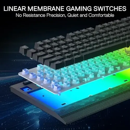 Redragon K525 RGB Backlit 104 Keys Wired Membrane Gaming Keyboard w/ 5 Multimedia Keys & 4 Extra On-Board Macro Keys, Dedicated Media Control, Ergonomic Wrist Rest, Linear Mechanical-Feel Switch - 4