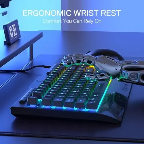 Redragon K525 RGB Backlit 104 Keys Wired Membrane Gaming Keyboard w/ 5 Multimedia Keys & 4 Extra On-Board Macro Keys, Dedicated Media Control, Ergonomic Wrist Rest, Linear Mechanical-Feel Switch - 5