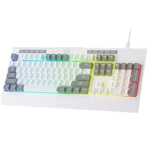 Redragon K525 RGB Backlit 104 Keys Wired Membrane Gaming Keyboard w/ 5 Multimedia Keys & 4 Extra On-Board Macro Keys, Dedicated Media Control, Ergonomic Wrist Rest, Linear Mechanical-Feel Switch 