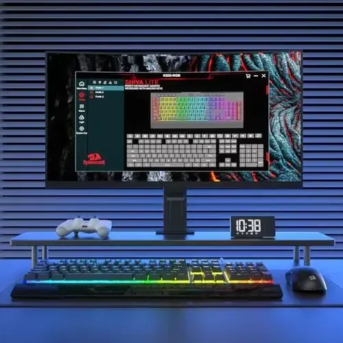 Redragon K525 RGB Backlit 104 Keys Wired Membrane Gaming Keyboard w/ 5 Multimedia Keys & 4 Extra On-Board Macro Keys, Dedicated Media Control, Ergonomic Wrist Rest, Linear Mechanical-Feel Switch - 7