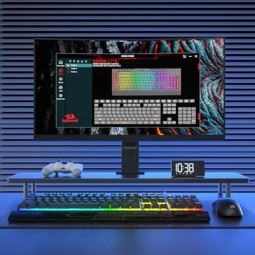 Redragon K525 RGB yoritilgan 104 tugmali simli membrana oʻyin klaviaturasi, 5 ta multimedia tugmasi va 4 ta qoʻshimcha bort makro tugmasi, maxsus media boshqaruvi, ergonomik bilak suyanchi, chiziqli mexanik hisli kalit - 7