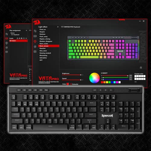 Redragon K580 PRO Wireless RGB Gaming Keyboard, 3-Modes 104 Keys Mechanical Keyboard w/Hot-Swap Socket, Dedicated Media Controls & Onboard Macro Recording, Linear Red Switch - 6