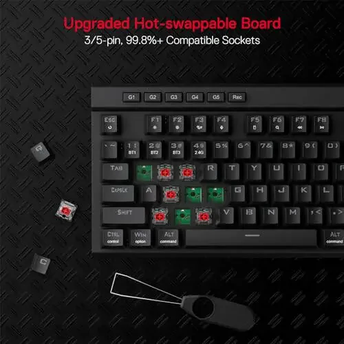 Redragon K580 PRO Wireless RGB Gaming Keyboard, 3-Modes 104 Keys Mechanical Keyboard w/Hot-Swap Socket, Dedicated Media Controls & Onboard Macro Recording, Linear Red Switch - 2