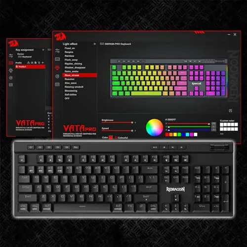 Redragon K580 PRO Wireless RGB Gaming Keyboard, 3-Modes 104 Keys Mechanical Keyboard w/Hot-Swap Socket, Dedicated Media Controls & Onboard Macro Recording, Linear Red Switch - 6