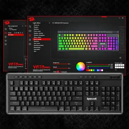 Redragon K580 PRO Wireless RGB Gaming Keyboard, 3-Modes 104 Keys Mechanical Keyboard w/Hot-Swap Socket, Dedicated Media Controls & Onboard Macro Recording, Linear Red Switch - 6
