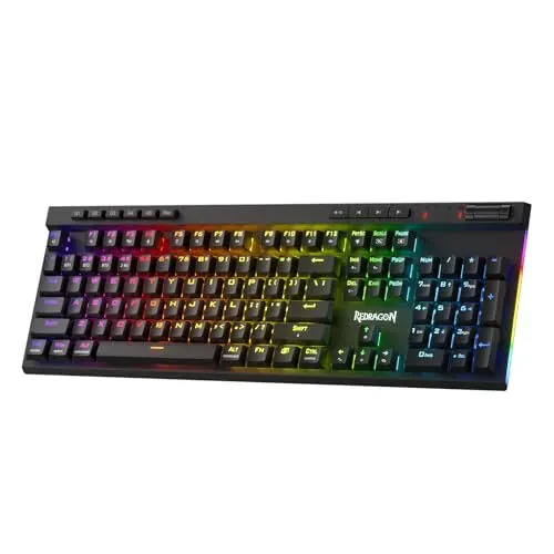 Redragon K580 PRO Wireless RGB Gaming Keyboard, 3-Modes 104 Keys Mechanical Keyboard w/Hot-Swap Socket, Dedicated Media Controls & Onboard Macro Recording, Linear Red Switch 
