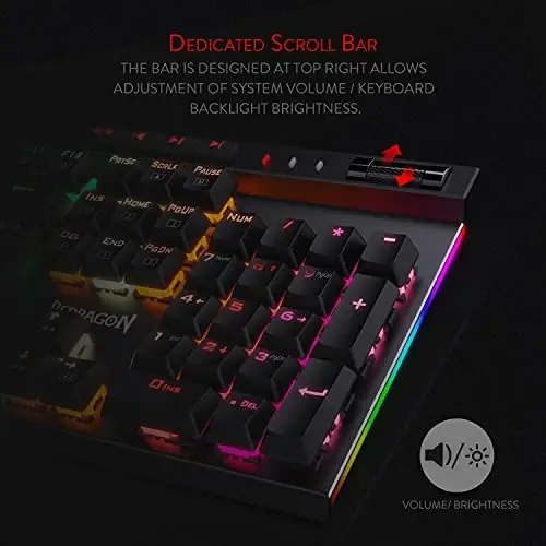 Redragon K580 VATA RGB LED Backlit Mechanical Gaming Keyboard with Macro Keys & Dedicated Media Controls, Hot-Swappable Socket, Onboard Macro Recording (Blue Switches) - 5