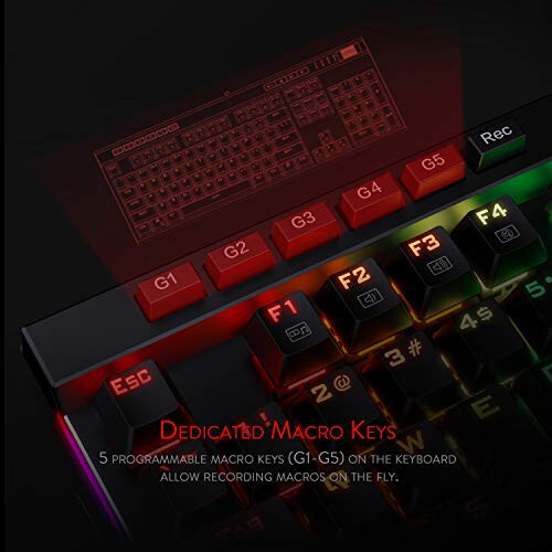 Redragon K580 VATA RGB LED Backlit Mechanical Gaming Keyboard with Macro Keys & Dedicated Media Controls, Hot-Swappable Socket, Onboard Macro Recording (Blue Switches) - 3