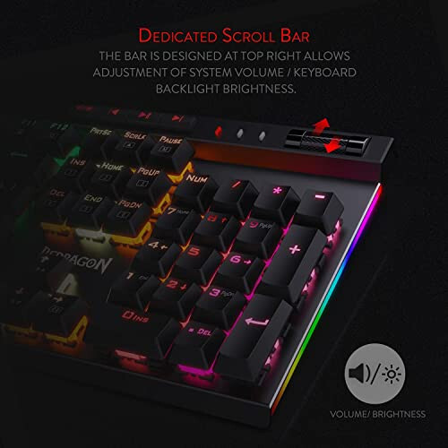 Redragon K580 VATA RGB LED Backlit Mechanical Gaming Keyboard with Macro Keys & Dedicated Media Controls, Hot-Swappable Socket, Onboard Macro Recording (Brown Switches) - 4