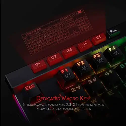 Redragon K580 VATA RGB LED Backlit Mechanical Gaming Keyboard with Macro Keys & Dedicated Media Controls, Hot-Swappable Socket, Onboard Macro Recording (Brown Switches) - 3