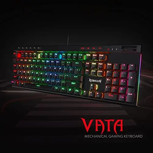 Redragon K580 VATA RGB LED yoritilgan mexanik o‘yin klaviaturasi, Makro tugmalar va maxsus media boshqaruvlari, Tez almashtiriladigan rozetka, Bortda makro yozuv (ko‘k kalitlar) - REDRAGON (1)