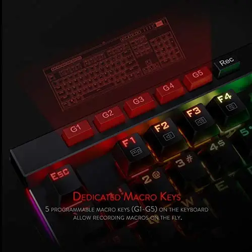 Redragon K580 VATA RGB LED yoritilgan mexanik o‘yin klaviaturasi, Makro tugmalar va maxsus media boshqaruvlari, Tez almashtiriladigan rozetka, Bortda makro yozuv (ko‘k kalitlar) - 3