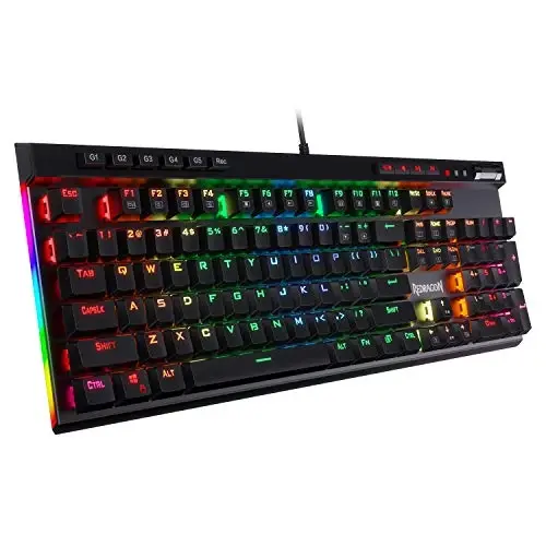 Redragon K580 VATA RGB LED yoritilgan mexanik o‘yin klaviaturasi, Makro tugmalar va maxsus media boshqaruvlari, Tez almashtiriladigan rozetka, Bortda makro yozuv (ko‘k kalitlar) 